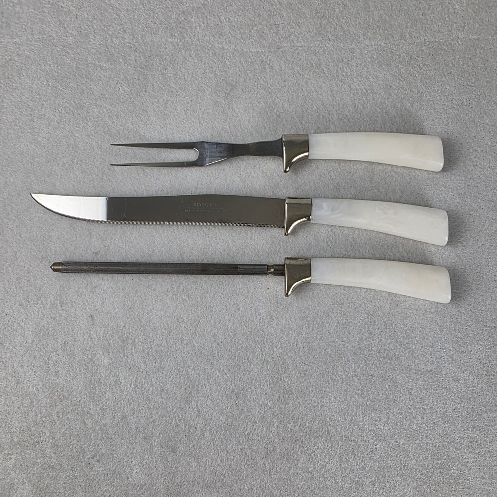 Warwick Sheffield England Carving Set 3pc Faux Mother of Pearl Stainless Steel